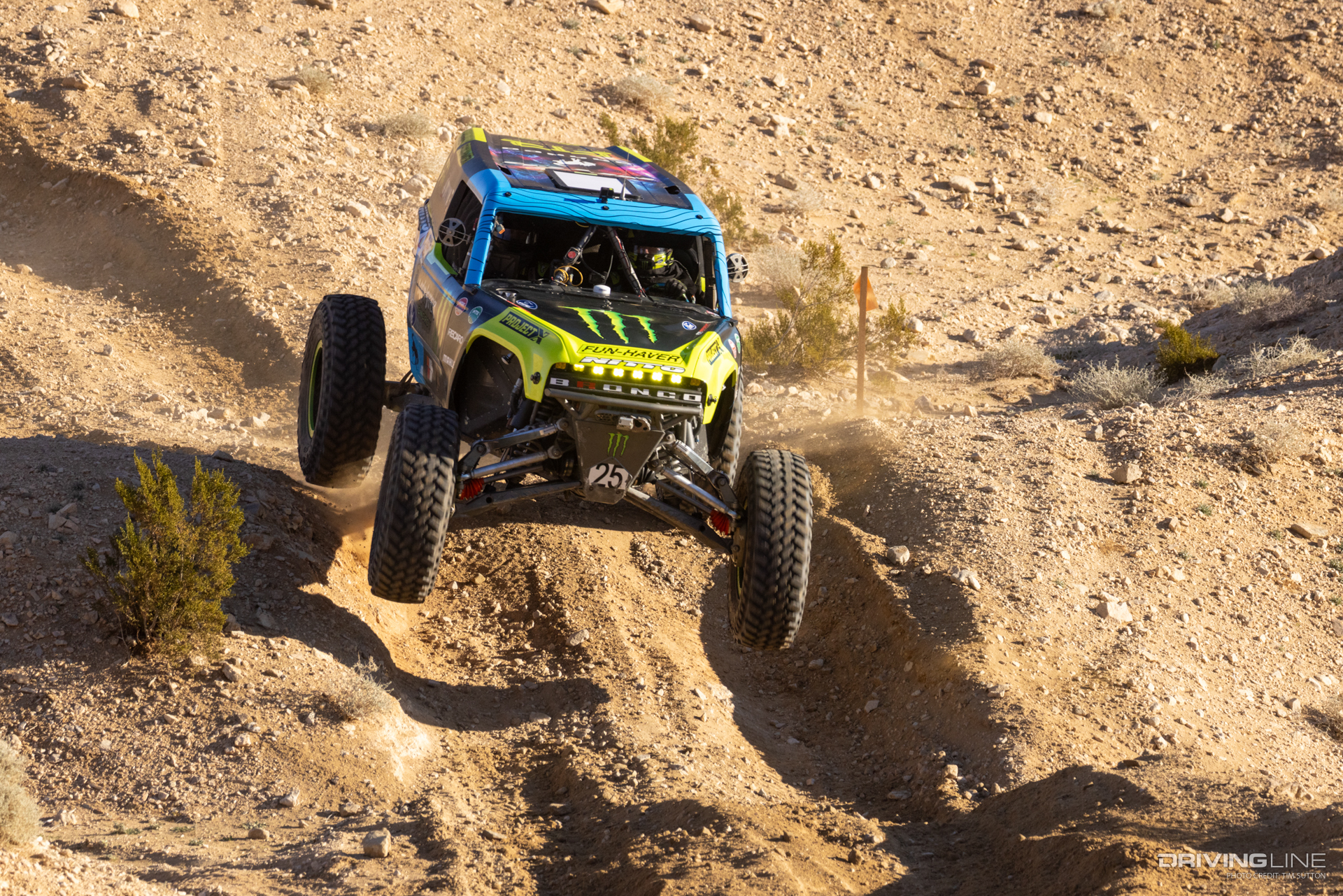 Vaughn Gittin Jr. jumping his car in the 2024 Nitto Race of Kings at the King of the Hammers off-road race
