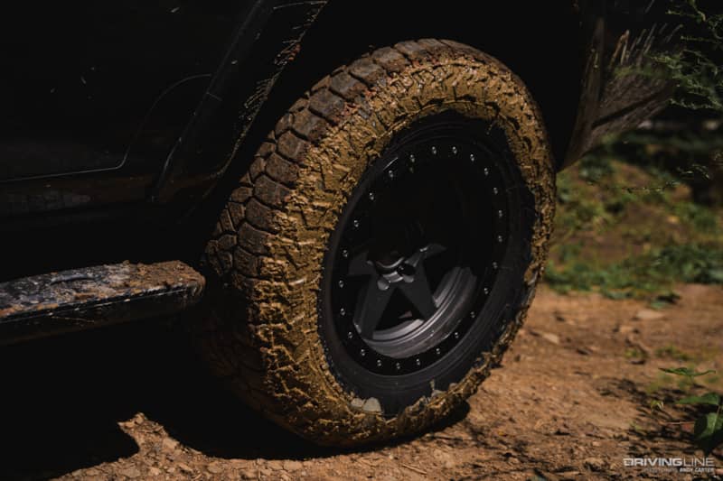 Muddy sidewall Nitto Recon Grappler A/T tire on a Toyota 4Runner