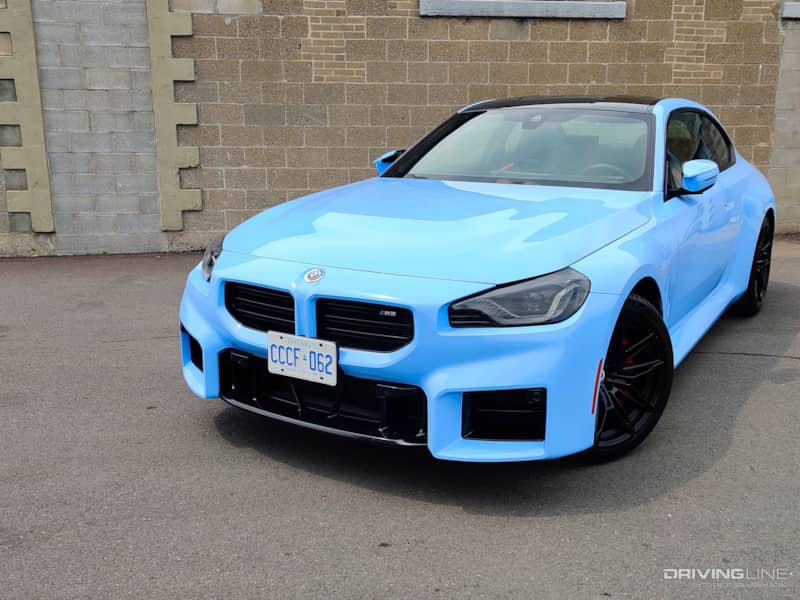 2023 BMW M2 front 3/4 view blue