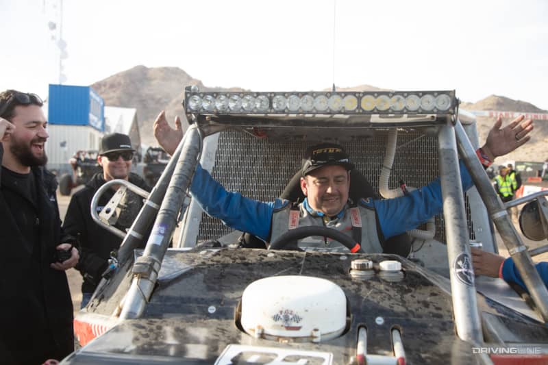 JP Gomez in his car after finishing first at the 2024 Nitto Race of Kings at the King of the Hammers