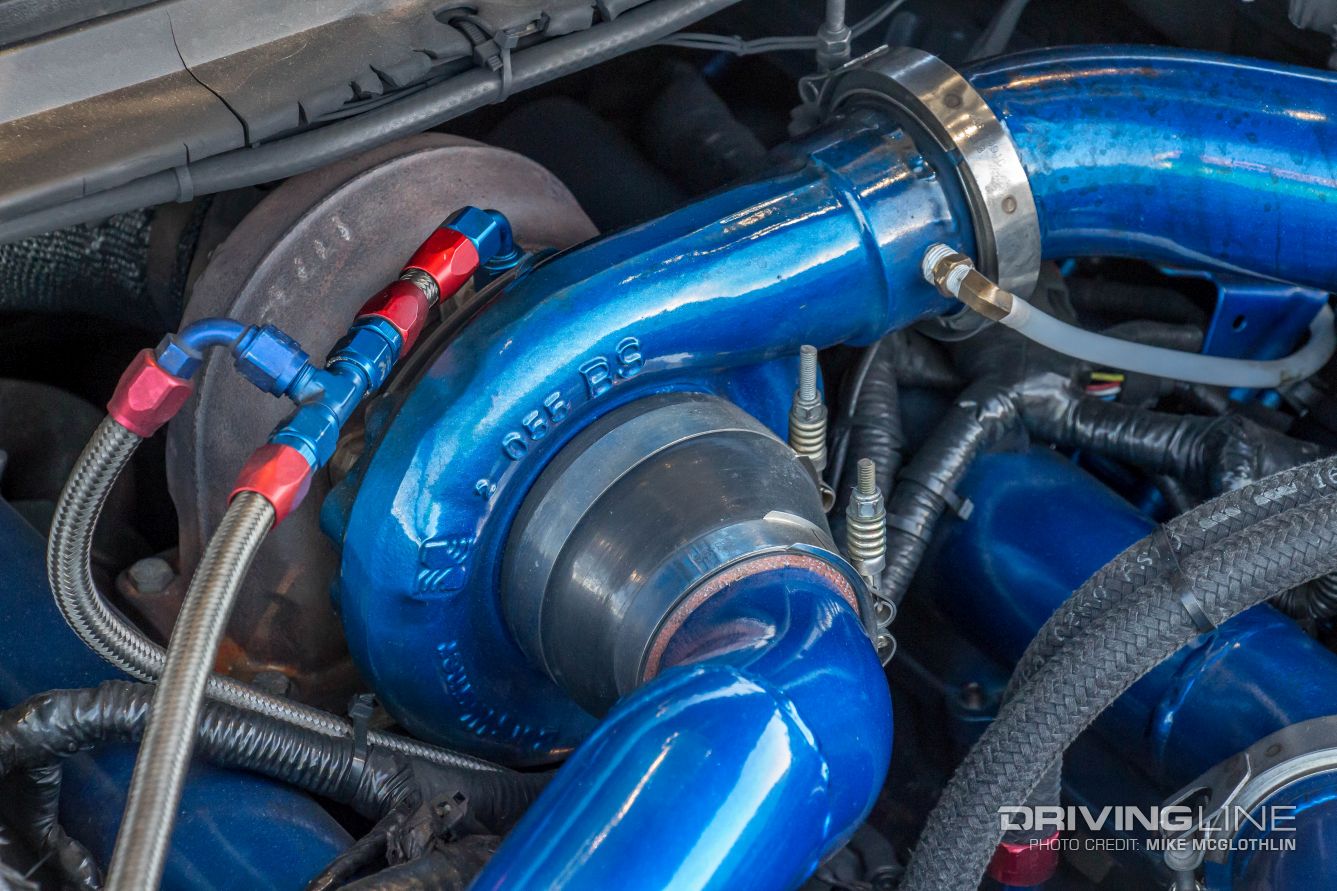Blue high-pressure turbo in engine bay
