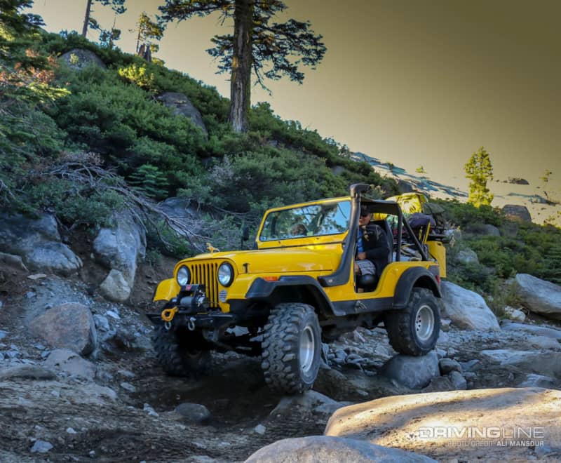 yellow Jeep rockcrawling