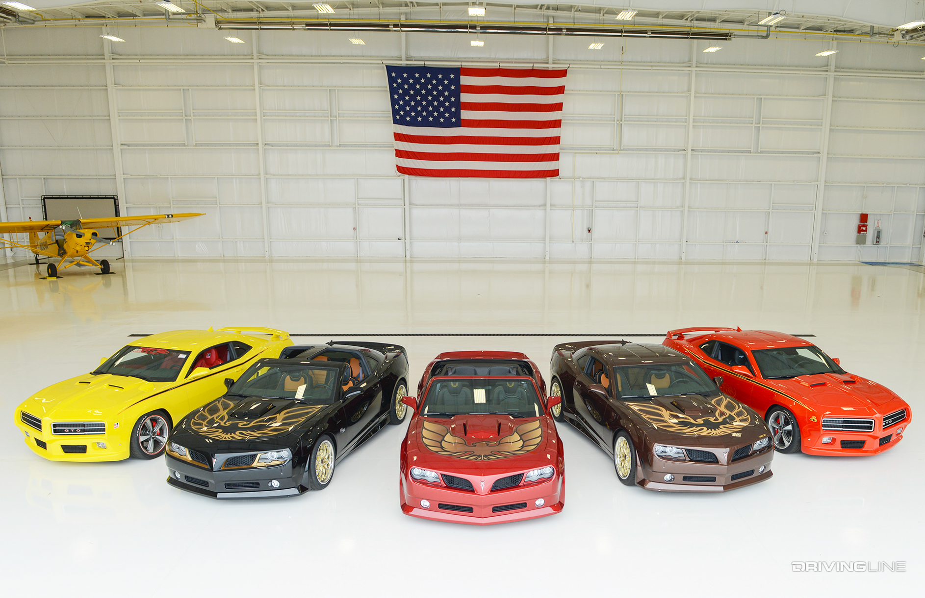 Trans Am group shot – yellow, black, red, brown and red-orange