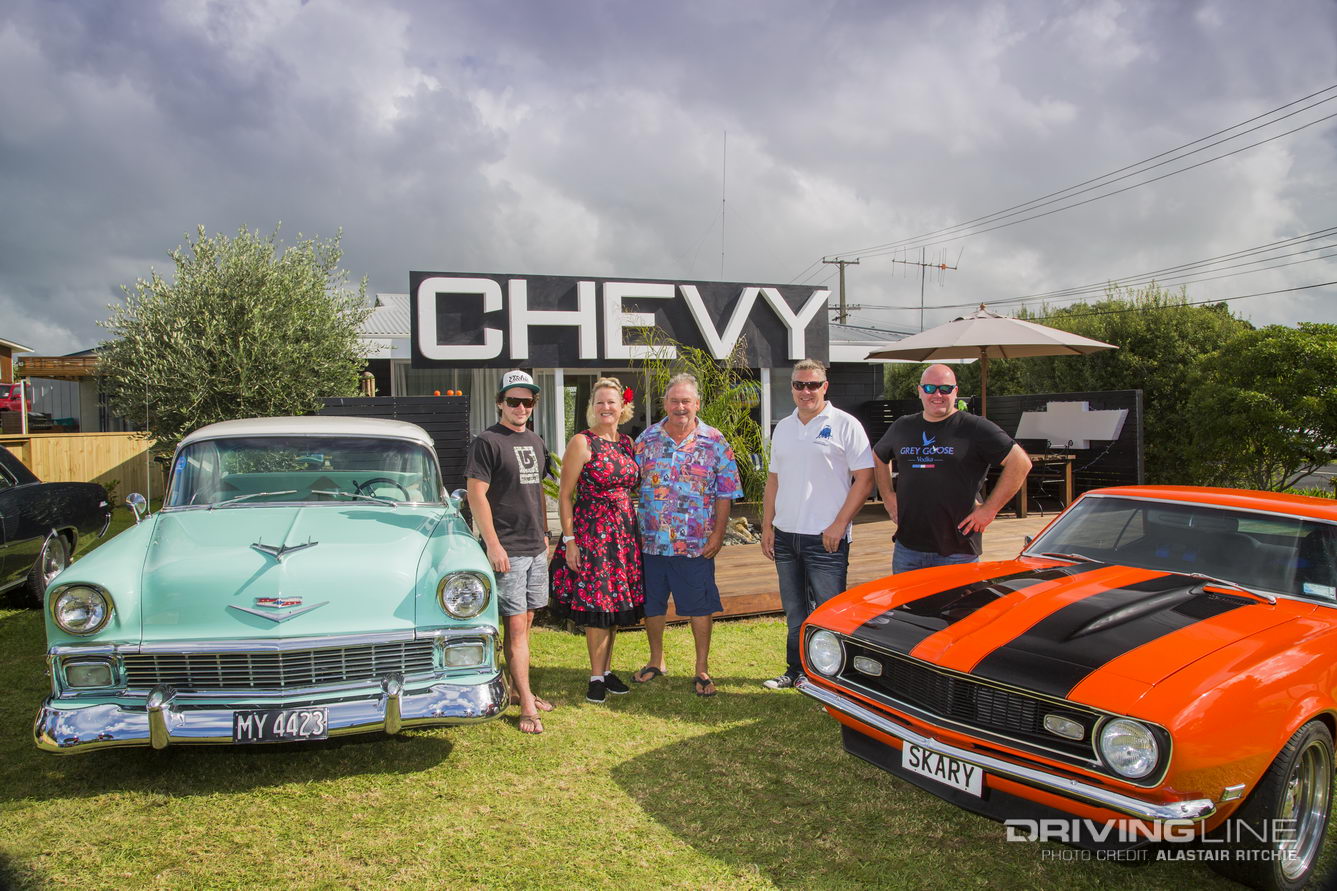 Verne and Michelle Russell's oversized Chevy sign for their bach at Repco Beach Hop