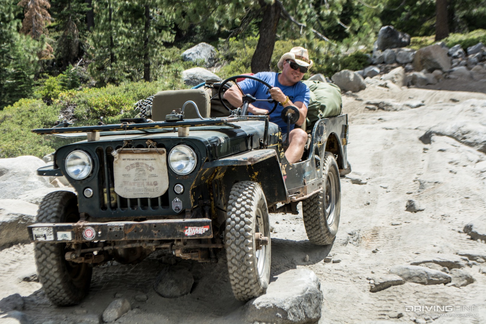 A flat fender Willys on the Rubicon Trail