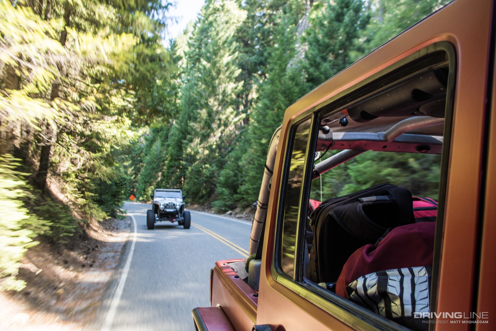The Jeeps back on the paved road to Tahoe