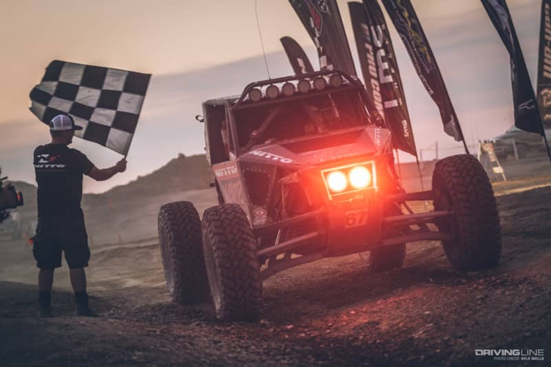 Loren Healy - checkered flag finish