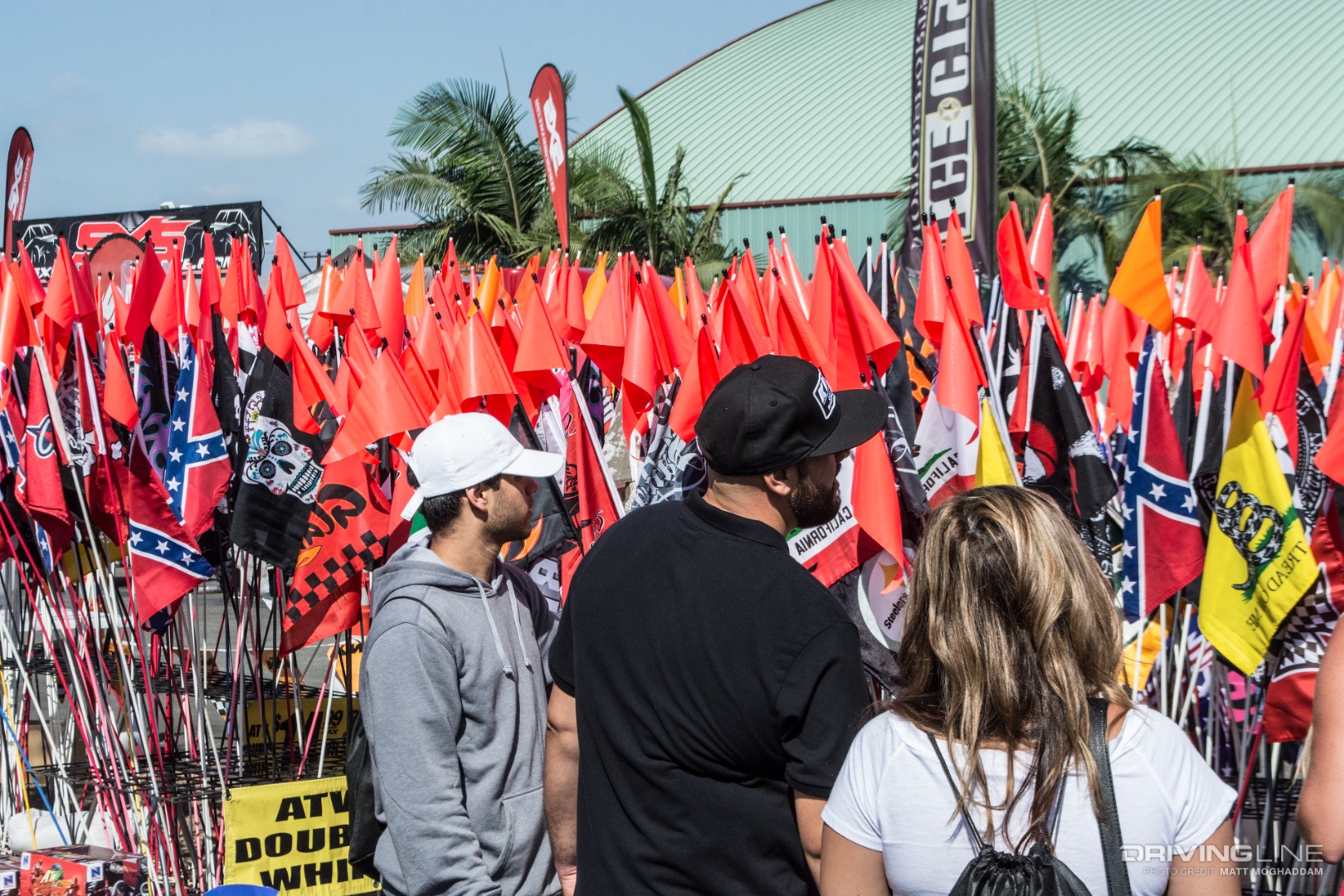 A flag vendor at the Sand Sports Super Show