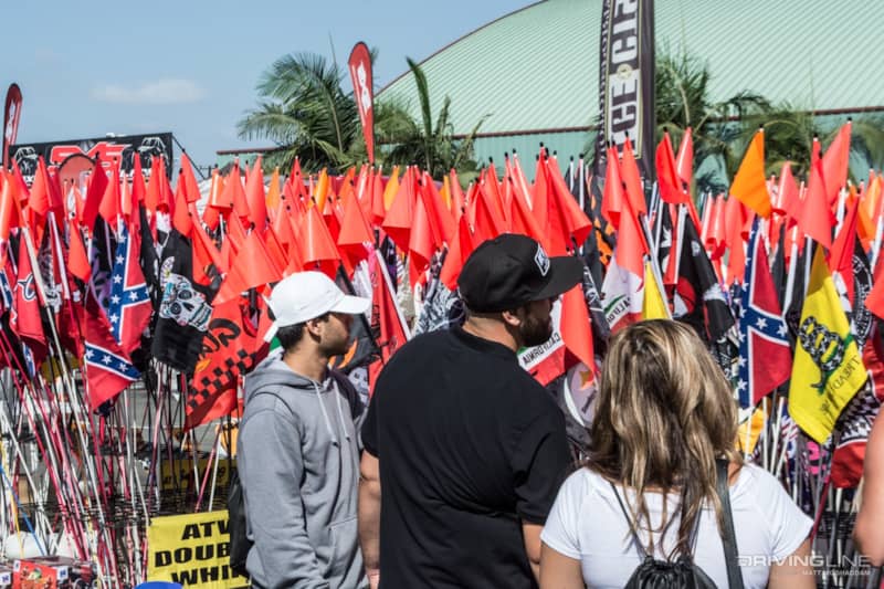 A flag vendor at the Sand Sports Super Show