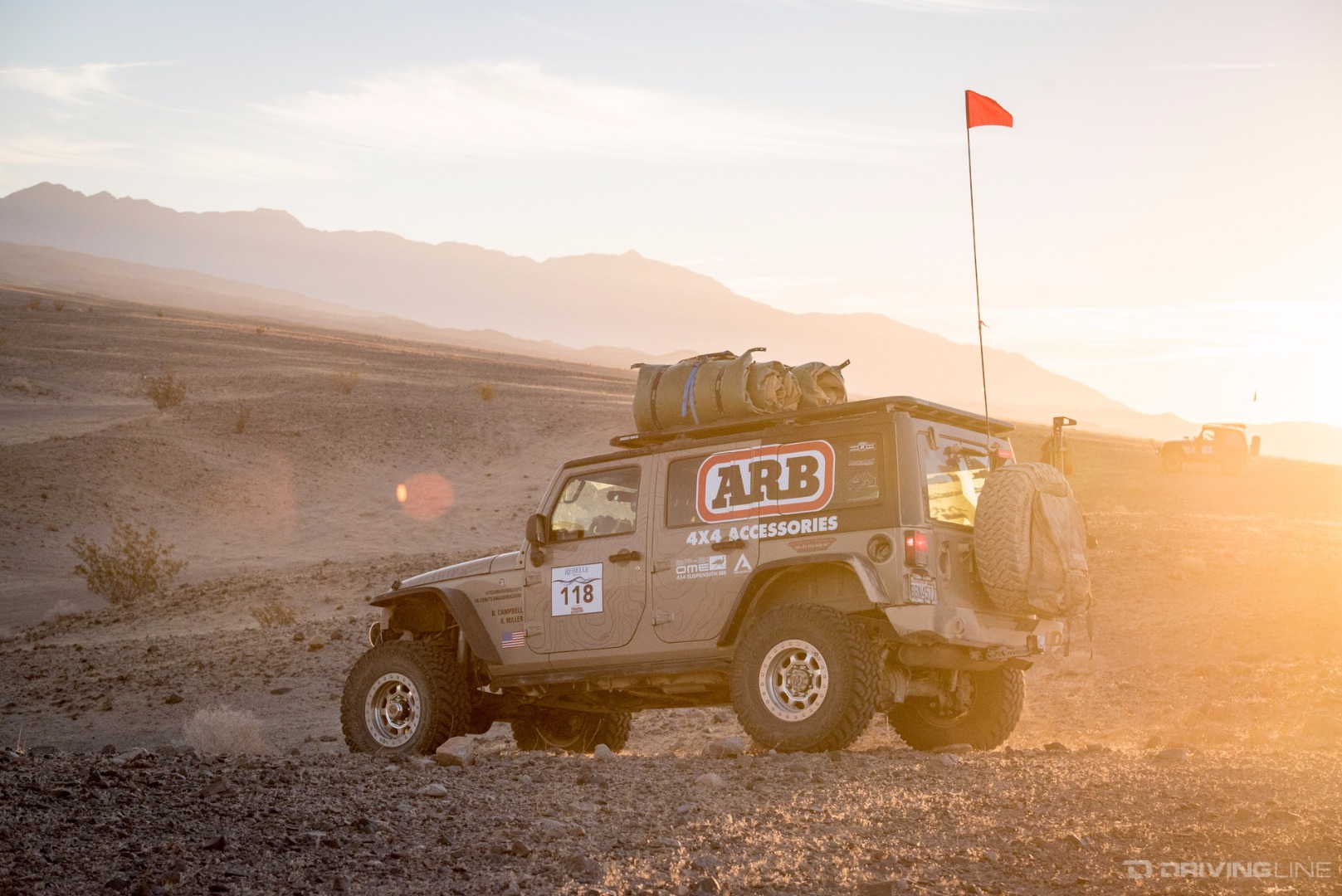 Team 118's Jeep JK in the sunset