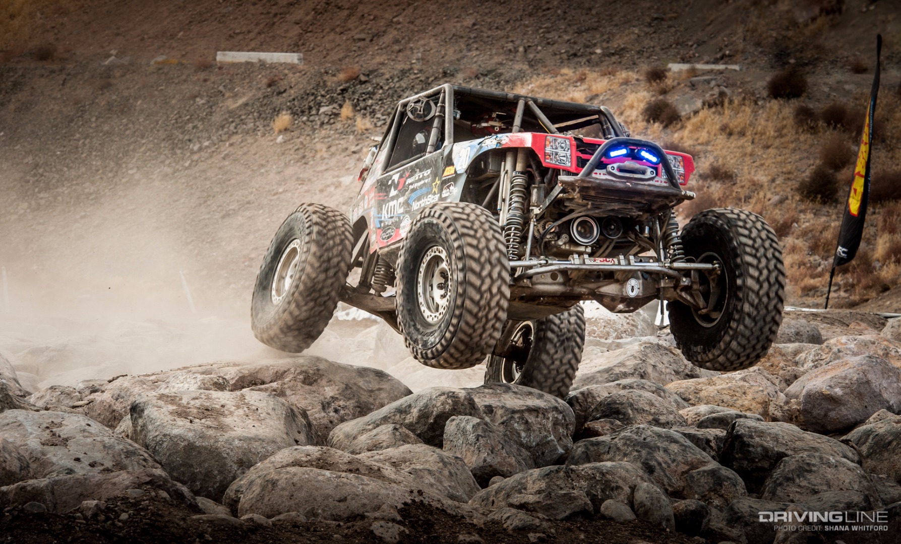 Derek West flexing it out over the rocks