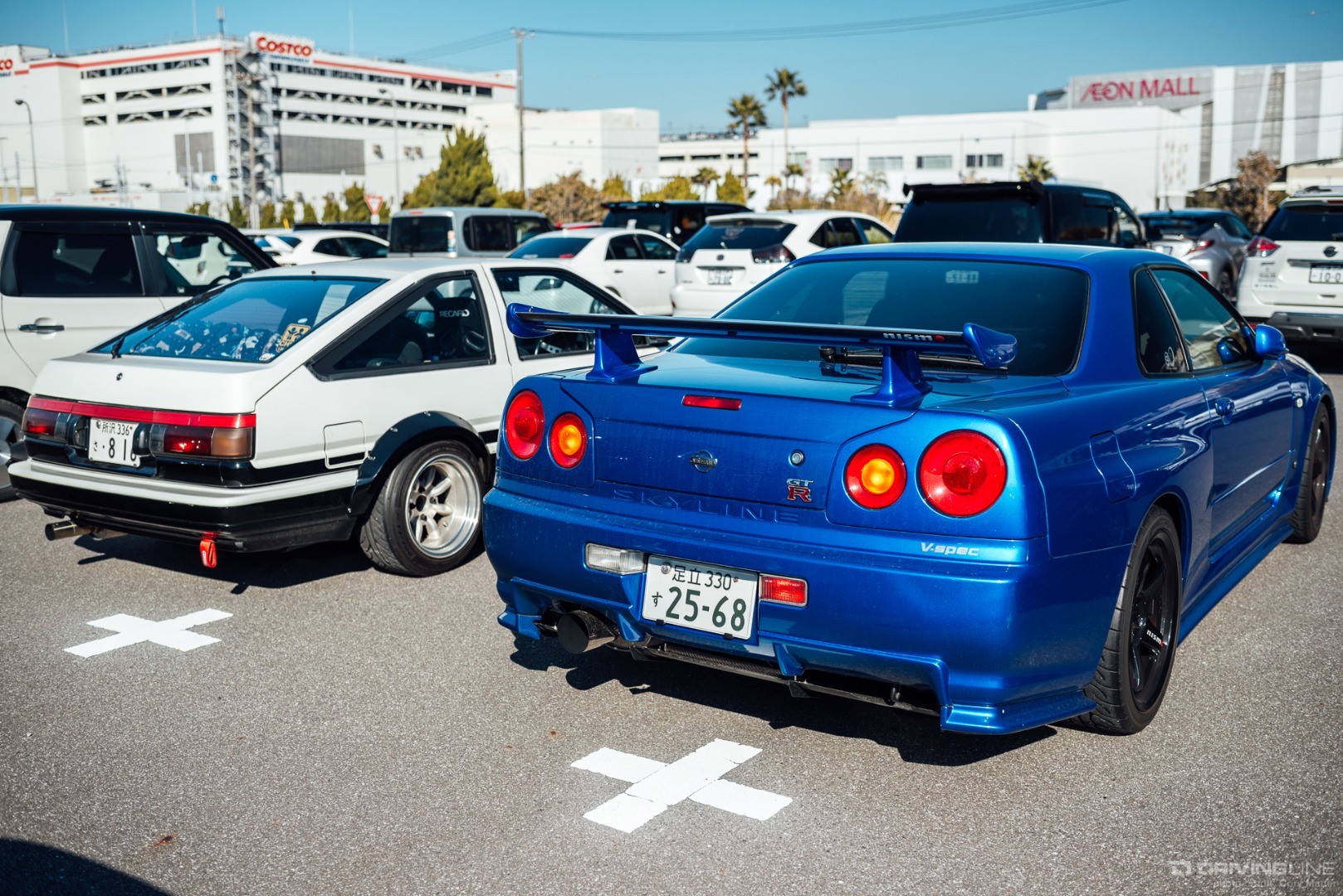 Tokyo Auto Salon Parking Lot R34 and AE36 rear