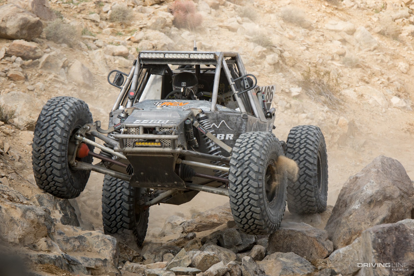 Raul Gomez in his Ultra4 going over the rocks with his IFS