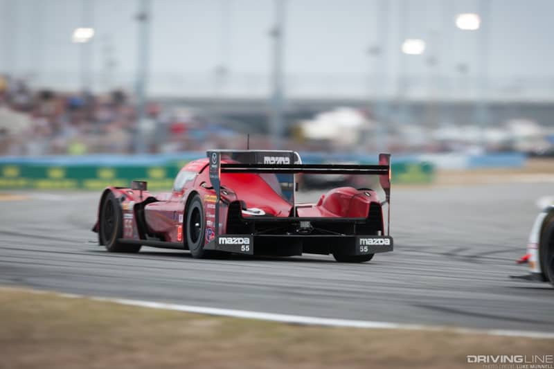 Mazda Team Joest pits at Rolex 24 Hours of Daytona RT24-P rear racing shot