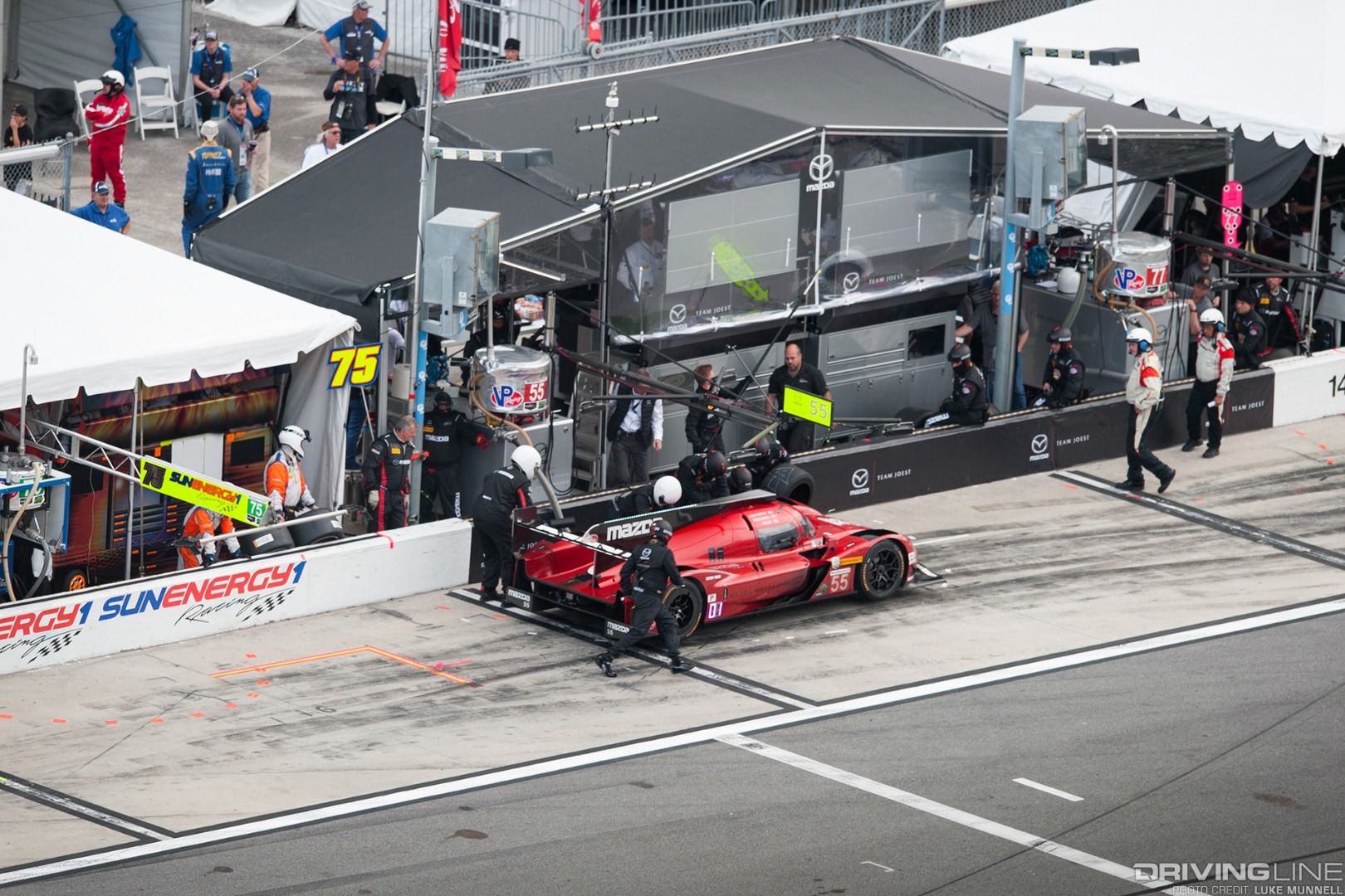 Mazda Team Joest pits at Rolex 24 Hours of Daytona RT24-P wheel fell off pits
