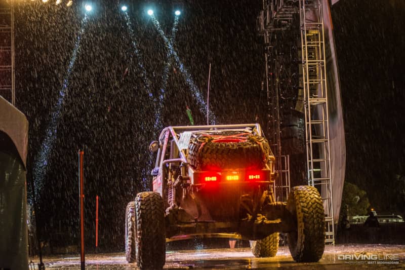 Loren Healy driving onto the stage