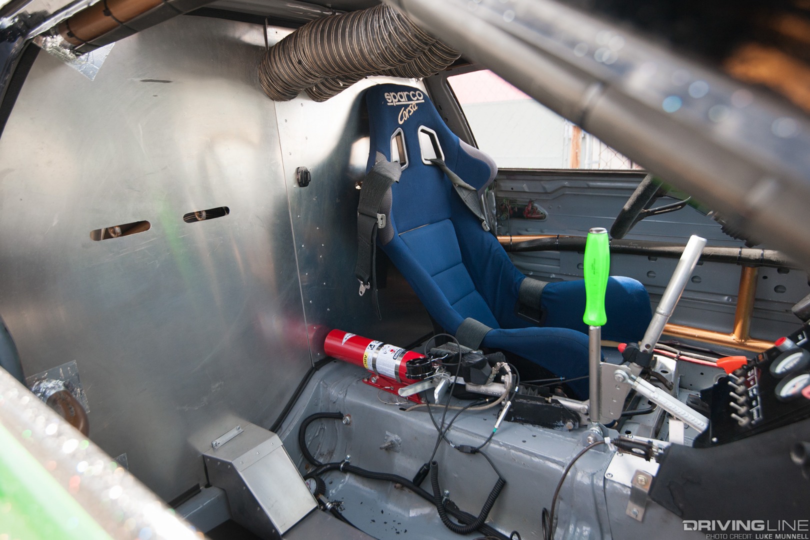 Top Drift round 1 SoCal pro-am drifting Pablo Cabrera green S13 Nissan 240SX fastback rear cooling system interior firewall