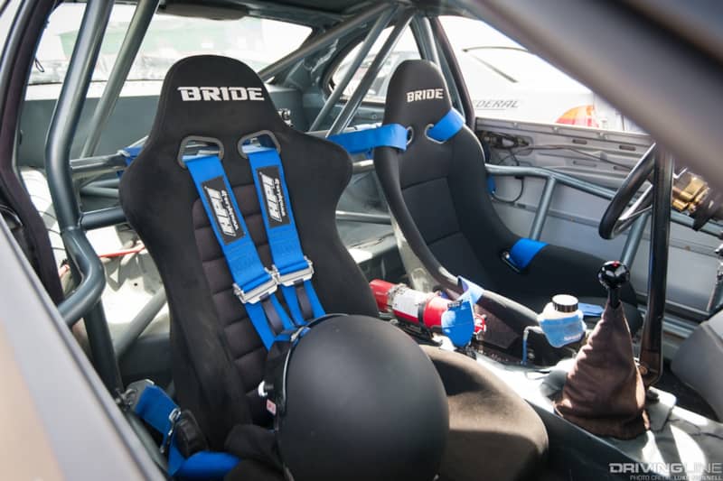 Top Drift round 1 SoCal pro-am drifting Andrew Attalla silver gray E46 BMW M3 interior racing seats roll cage