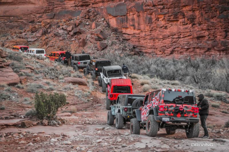 Jeeps lined up on the trail
