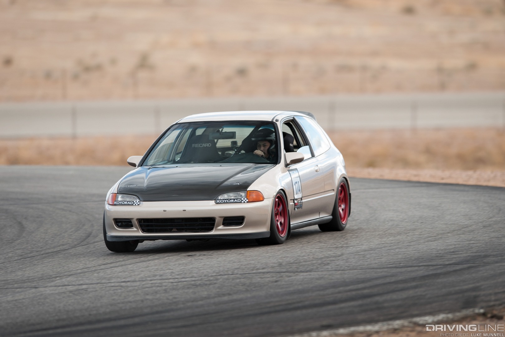 John Cruz Goldy EG Honda Civic hatchback front track driving