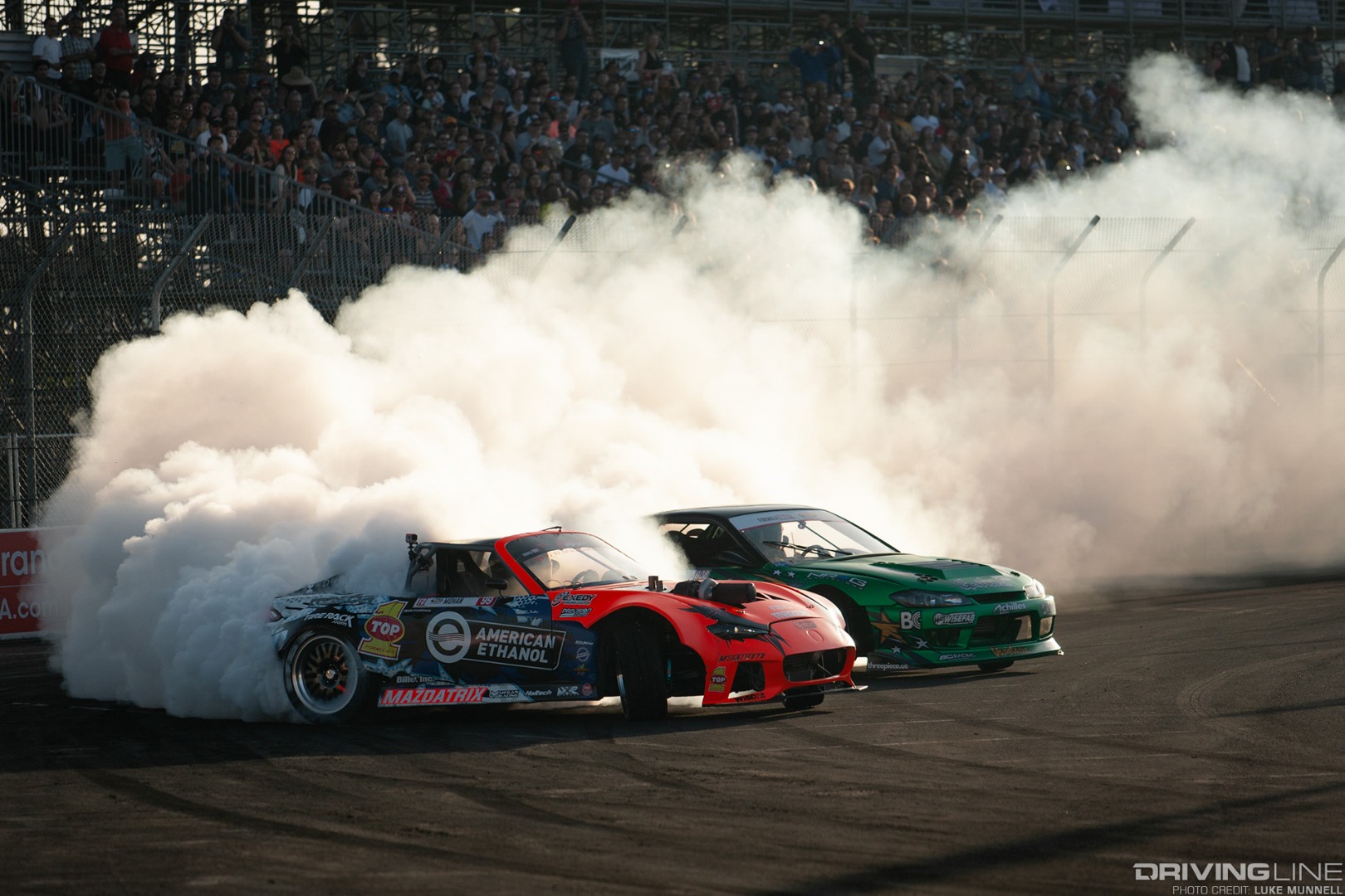 Formula D Grand Prix of Long Beach Super Drift - Kyle Mohan Mazda MX-5 Miata Forrest Wang S14 Nissan 240SX