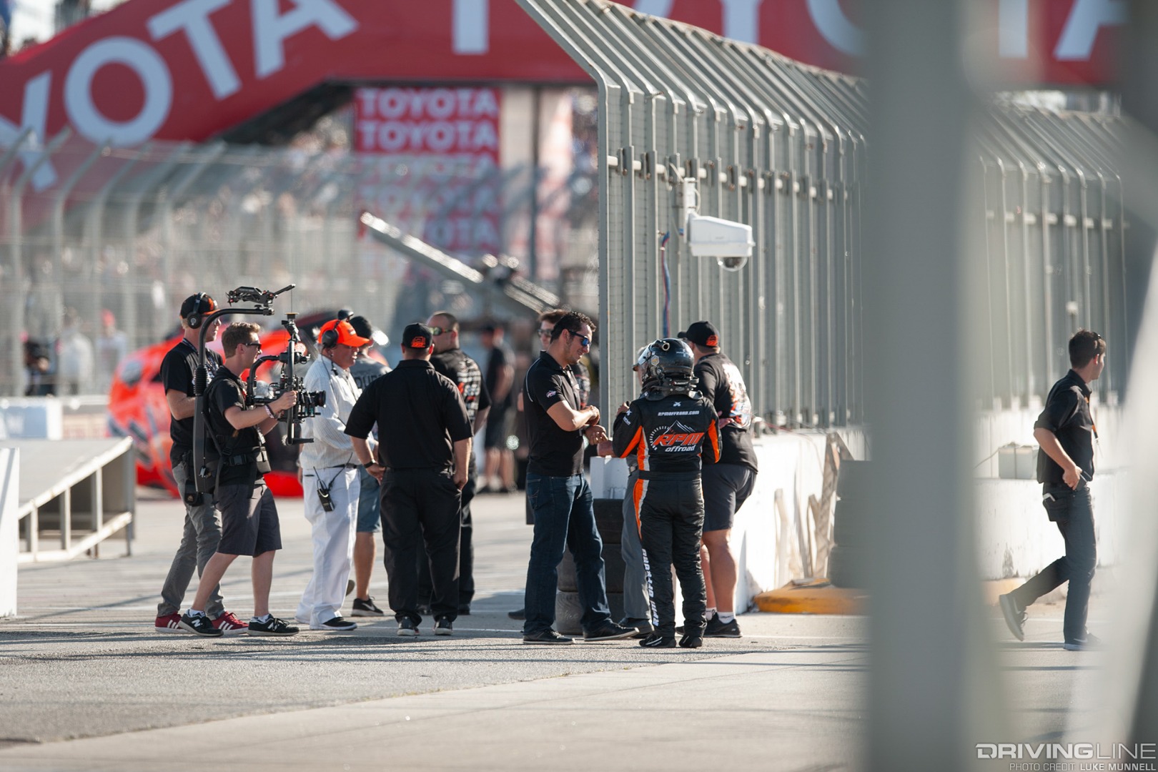 Stadium Super Trucks Formula Offroad Long Beach - Apdaly Lopez after crash talking with media