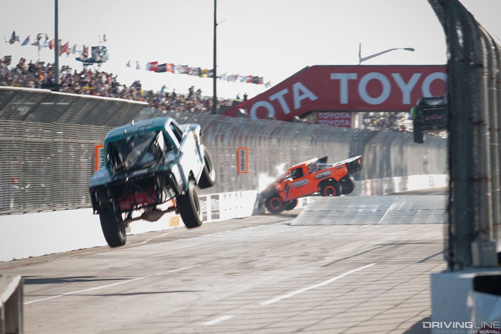 Stadium Super Trucks Formula Offroad Long Beach - Apdaly Lopez crash sequence 1