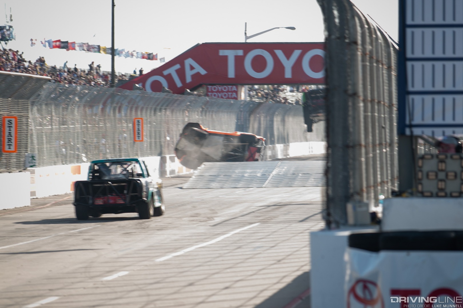 Stadium Super Trucks Formula Offroad Long Beach - Apdaly Lopez crash sequence 2