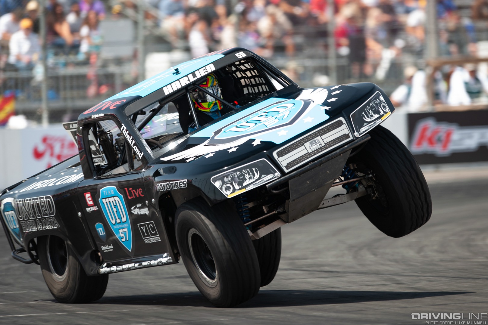 Stadium Super Trucks Formula Offroad Long Beach - truck cornering on two wheels