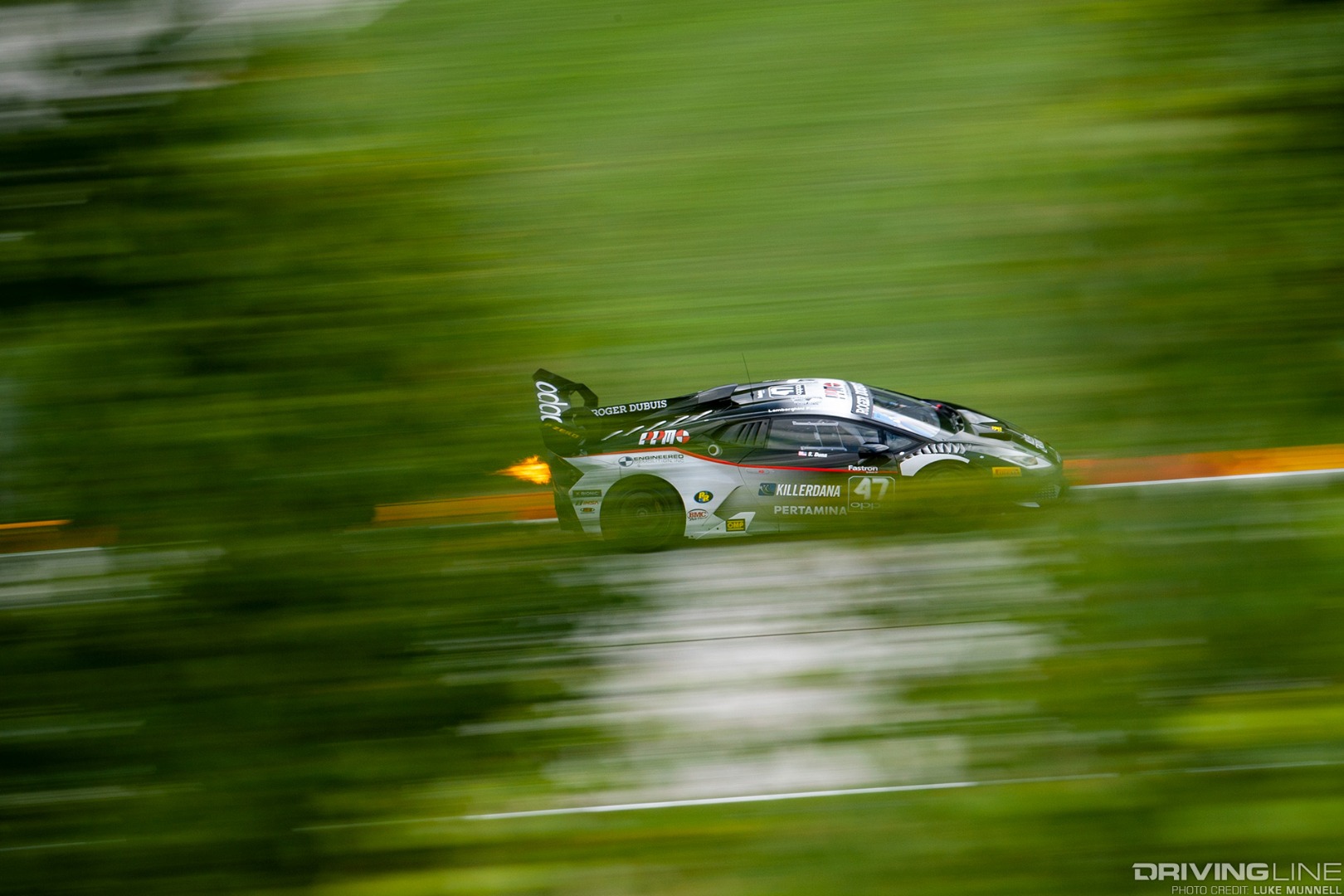 Squadra Corse Lamborghini Super Trofeo racing pan blur flames fire