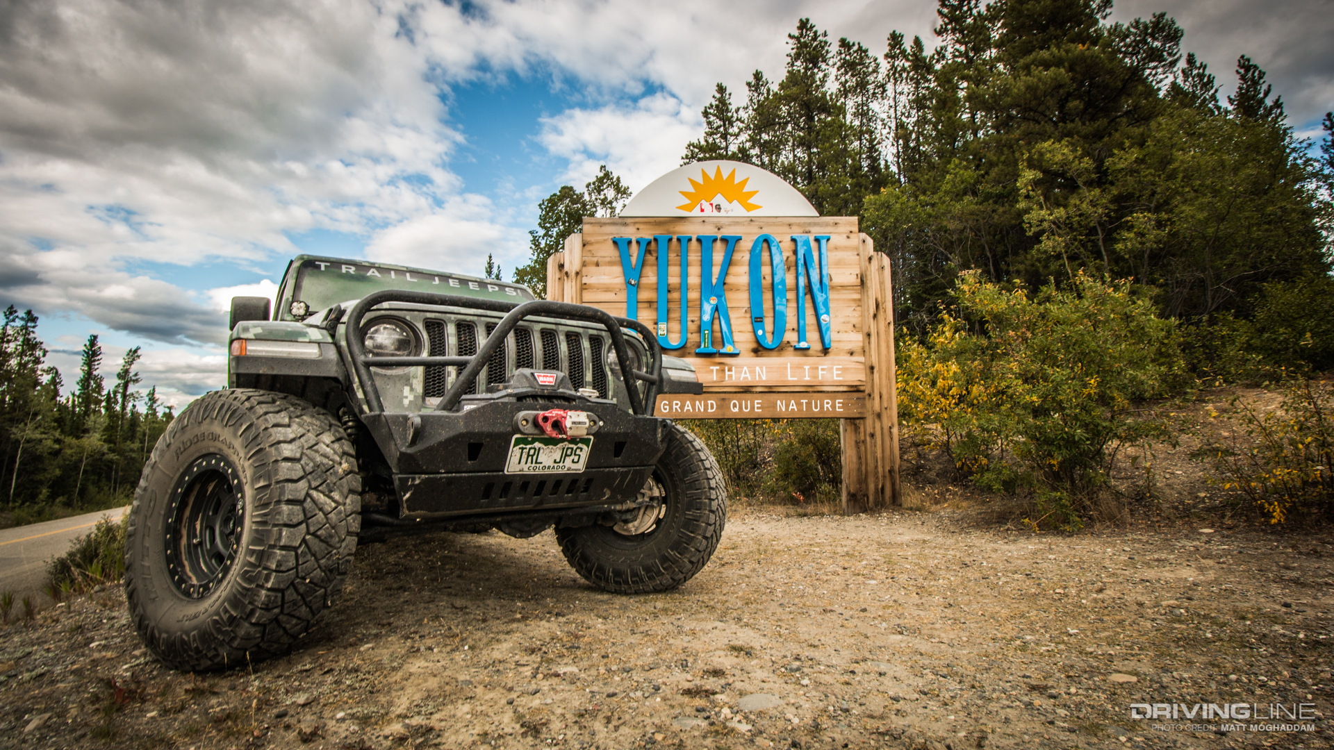 Weston Blackie's JL on Ridge Grapplers entering the Yukon Territory
