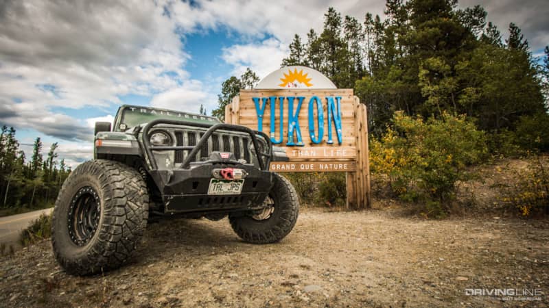 Weston Blackie's JL on Ridge Grapplers entering the Yukon Territory