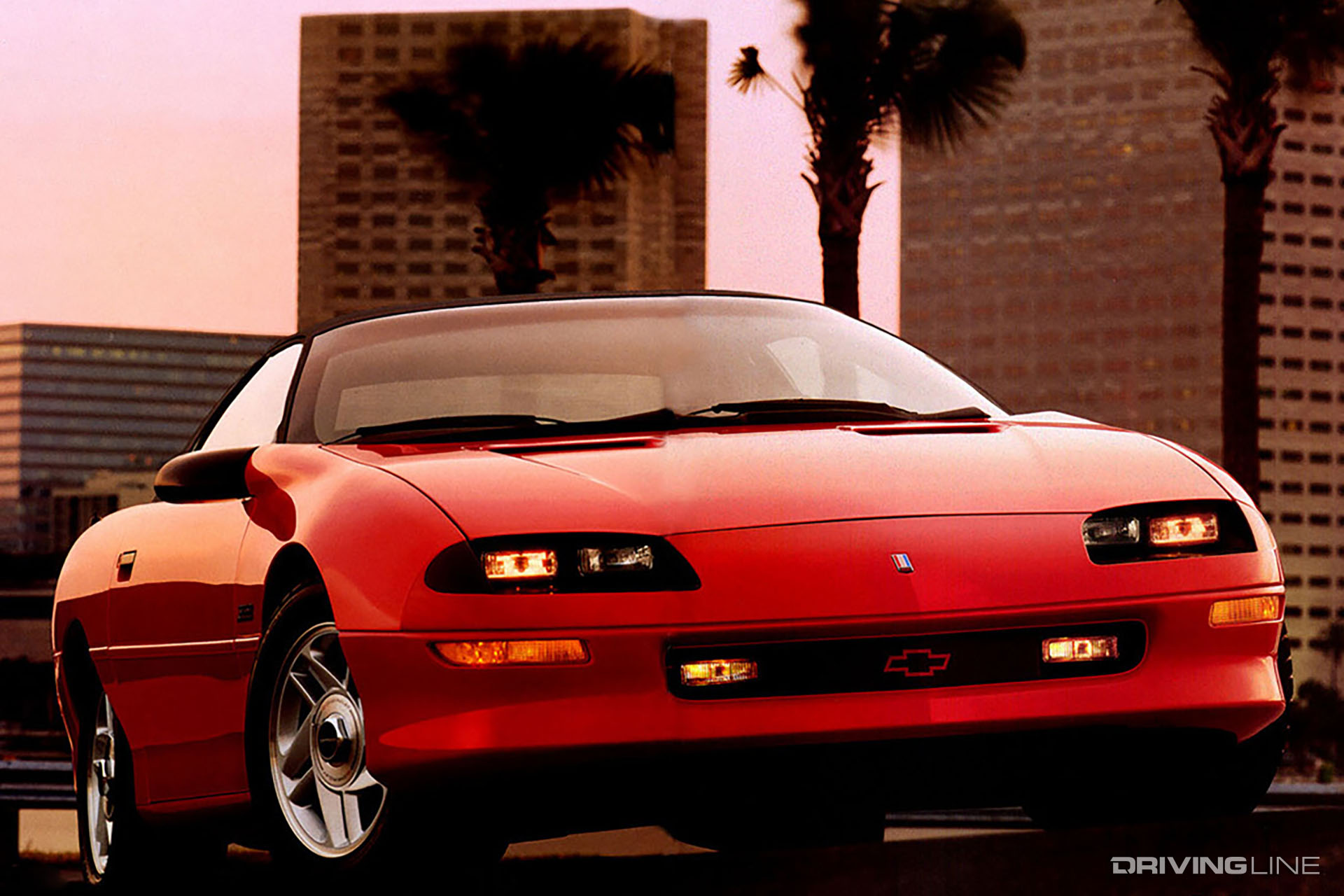 Chevy Camaro Z28 red in the city