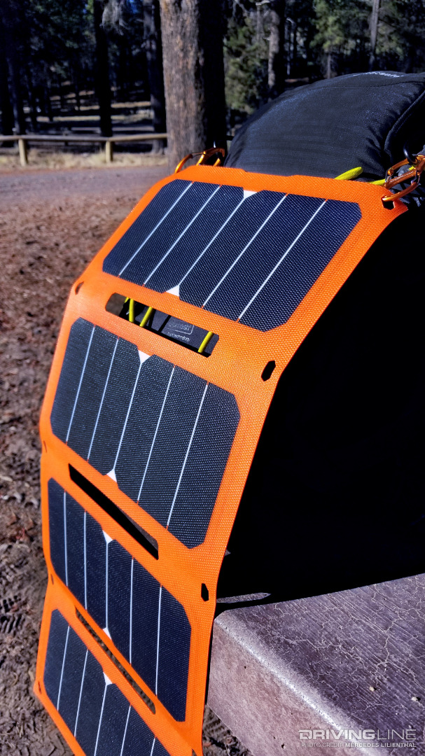 off grid trek 28w solar panel unfolded