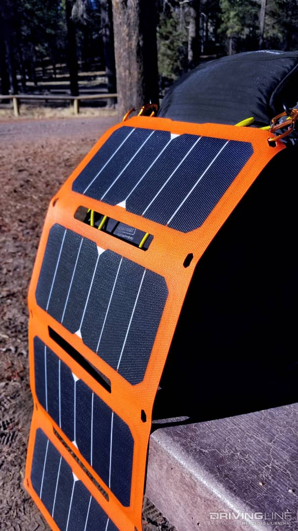 off grid trek 28w solar panel unfolded