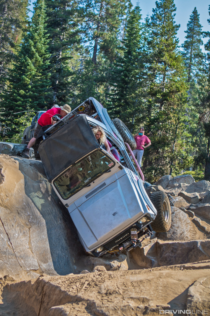 AMber Turner with her 1988 Suzuki Samurai on Fordyce Creek trail