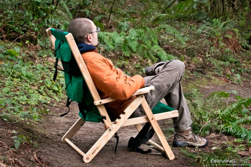 Sitting in the Blue Ridge Chair Works Backpack Chair
