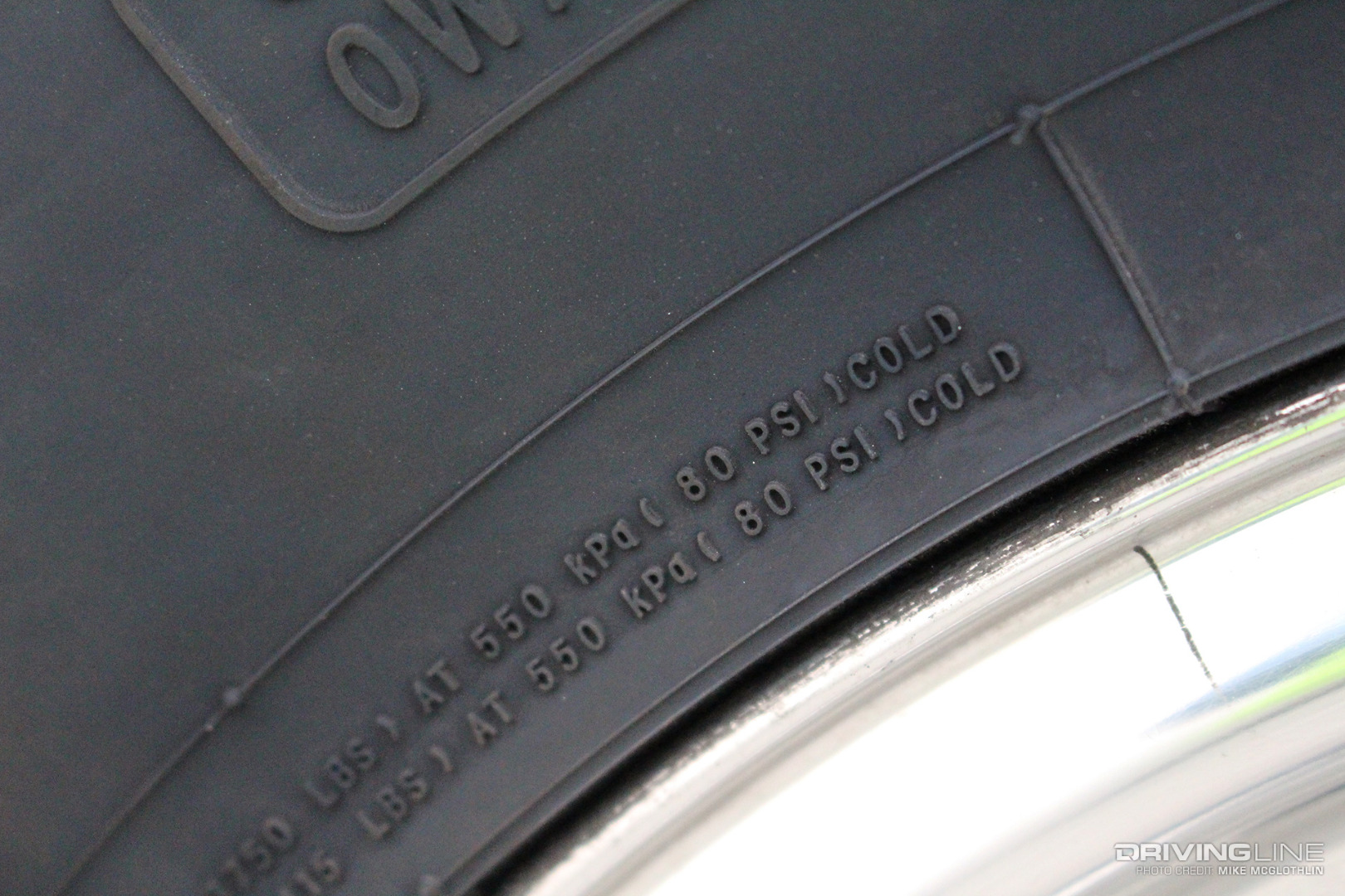 Tire Inflation Pressure Marking on a Tire