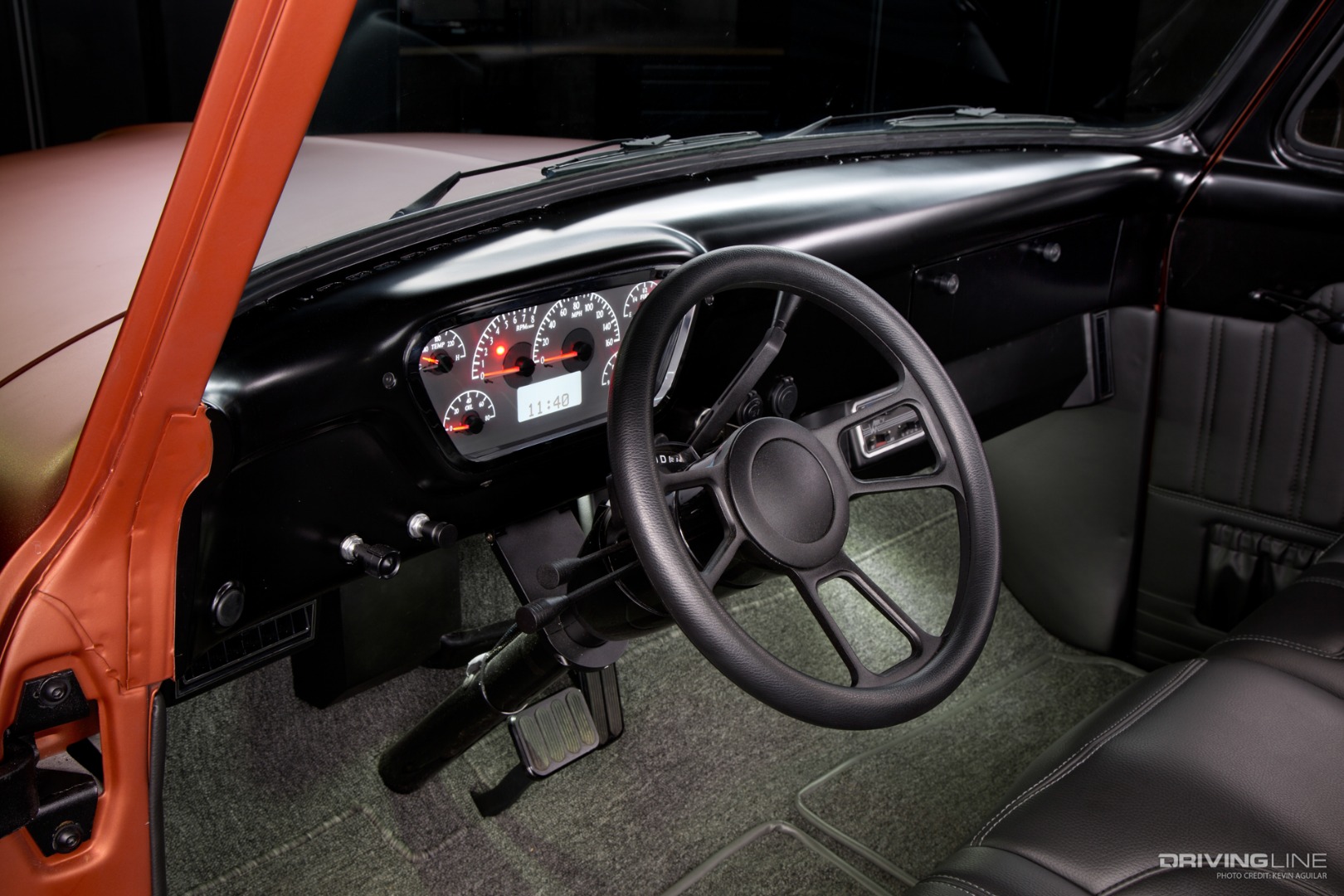 1955 Ford F-100 modified interior and steering wheel