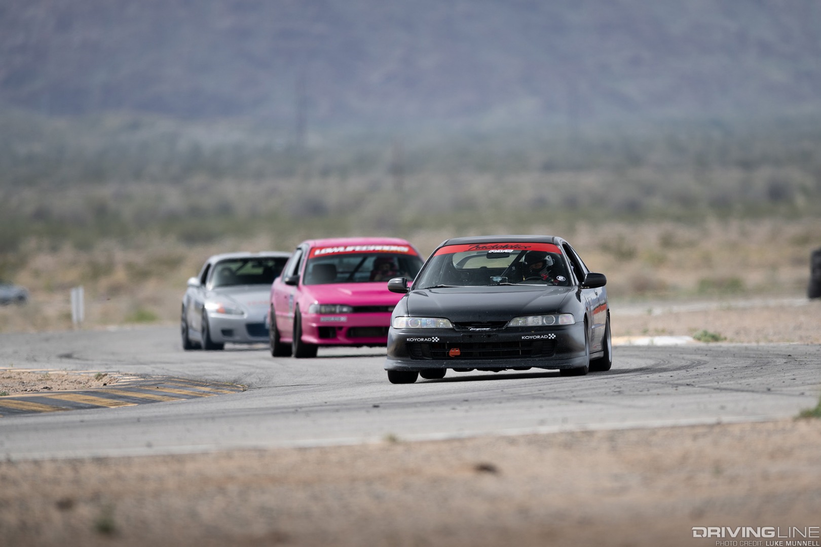VTEC Club 2019 round 1 Chuckwalla Valley Raceway b;ack DC2 Acura Integra Type R leading with cars behind