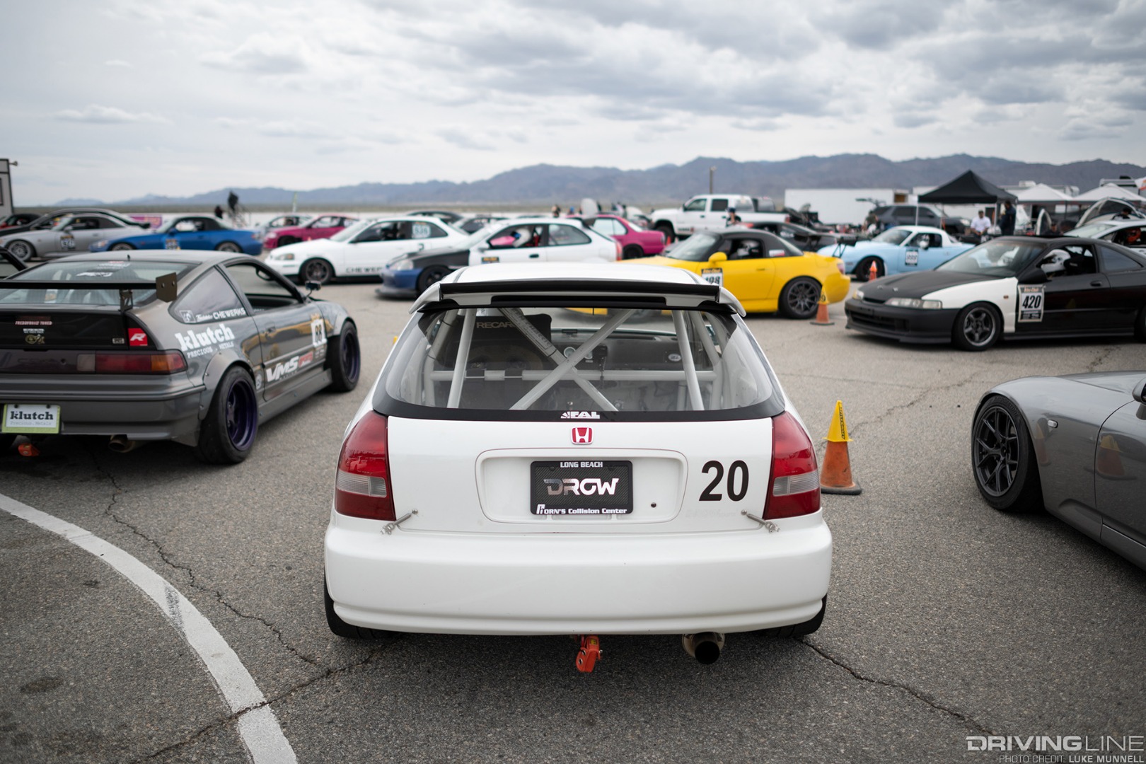 VTEC Club 2019 round 1 Chuckwalla Valley Raceway full grid white Honda Civic hatch rear