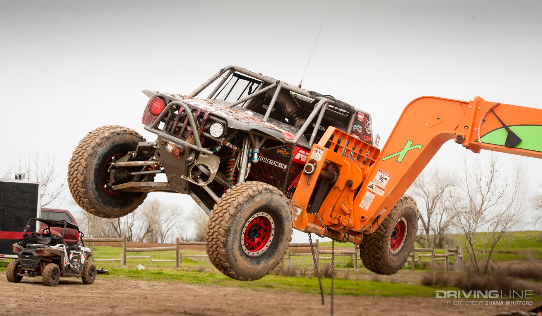 Loren Healy's Car on a Forklift at the 2019 Ultra4 MetalCloak Stampede