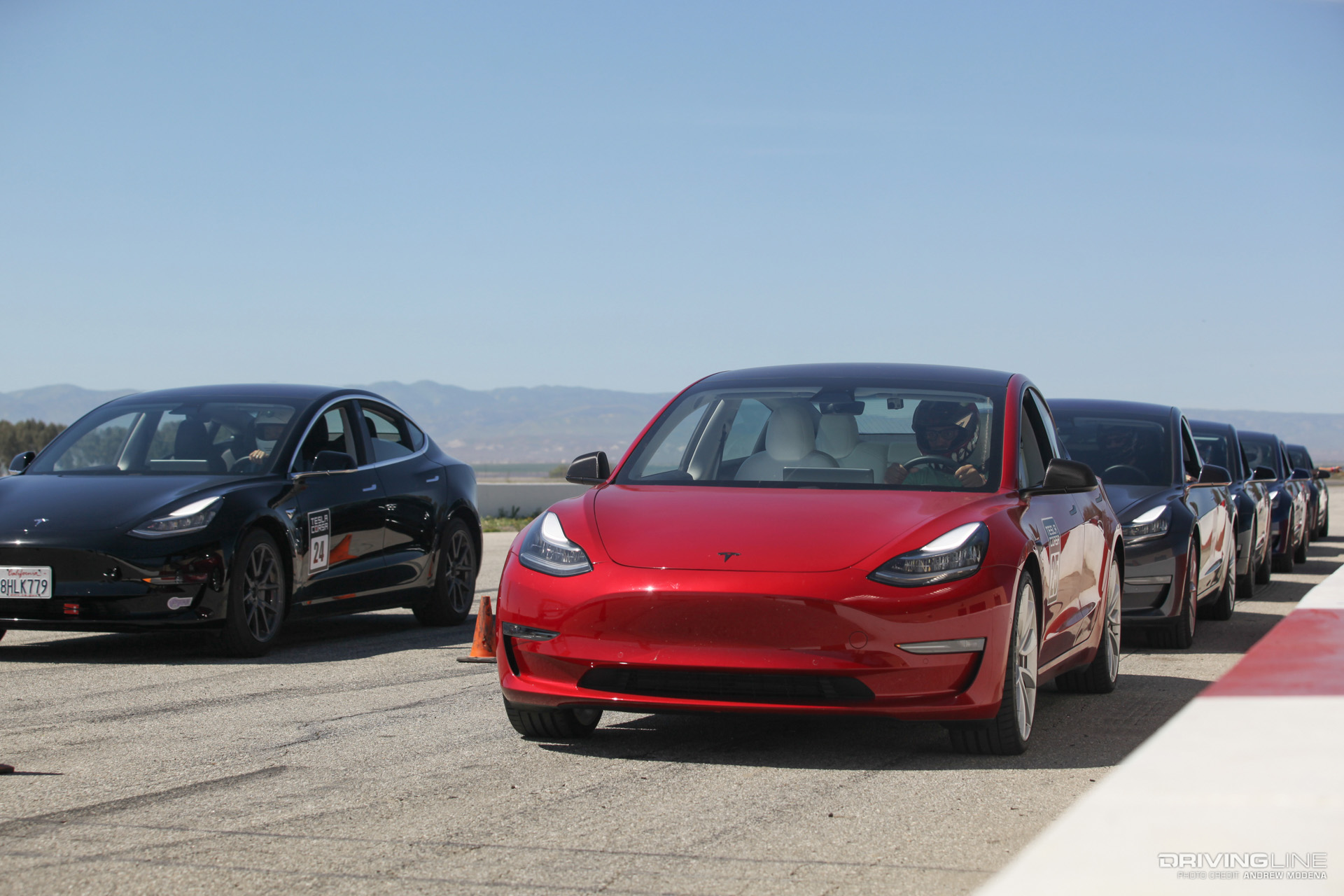 Model 3 lined up for Tesla Corsa track day