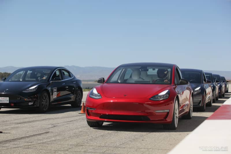 Model 3 lined up for Tesla Corsa track day
