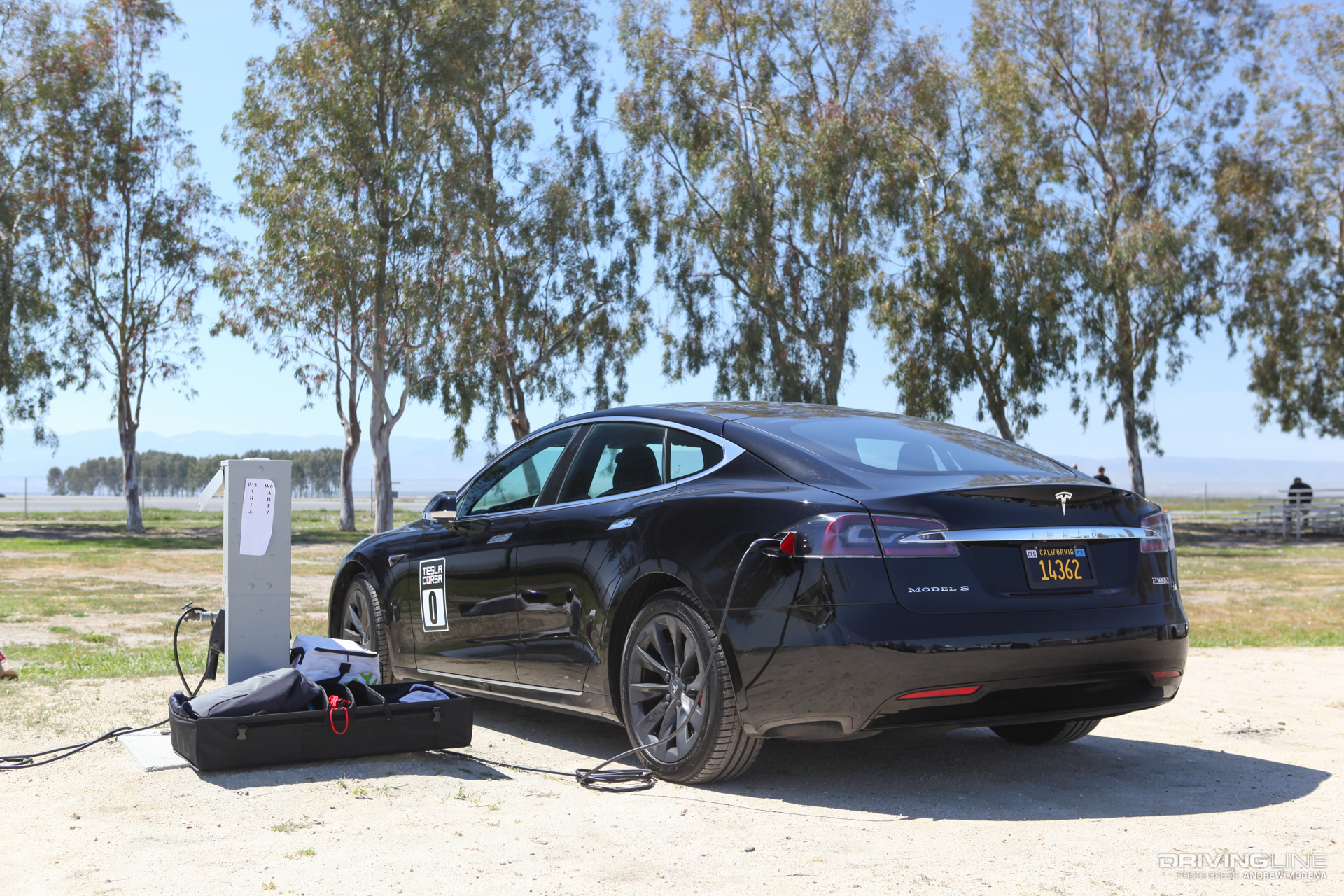 Tesla Model S charging at race track