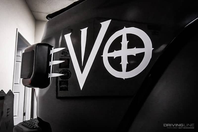 EVO Manufacturing logo on the bedside