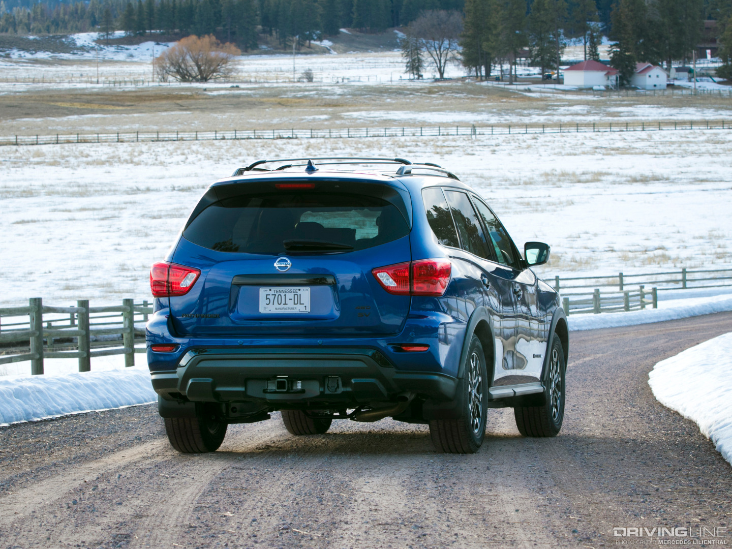 Rear of Nissan Pathfinder Rock Creek Edition on a Trail