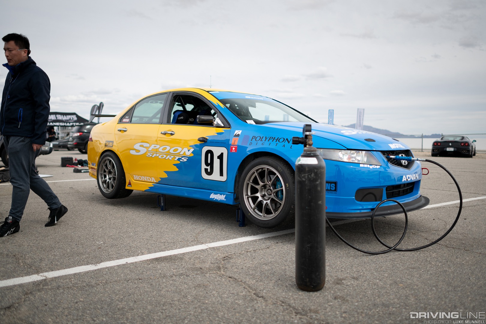 Spoon Sports Honda Accord Euro R on airjacks in the pits