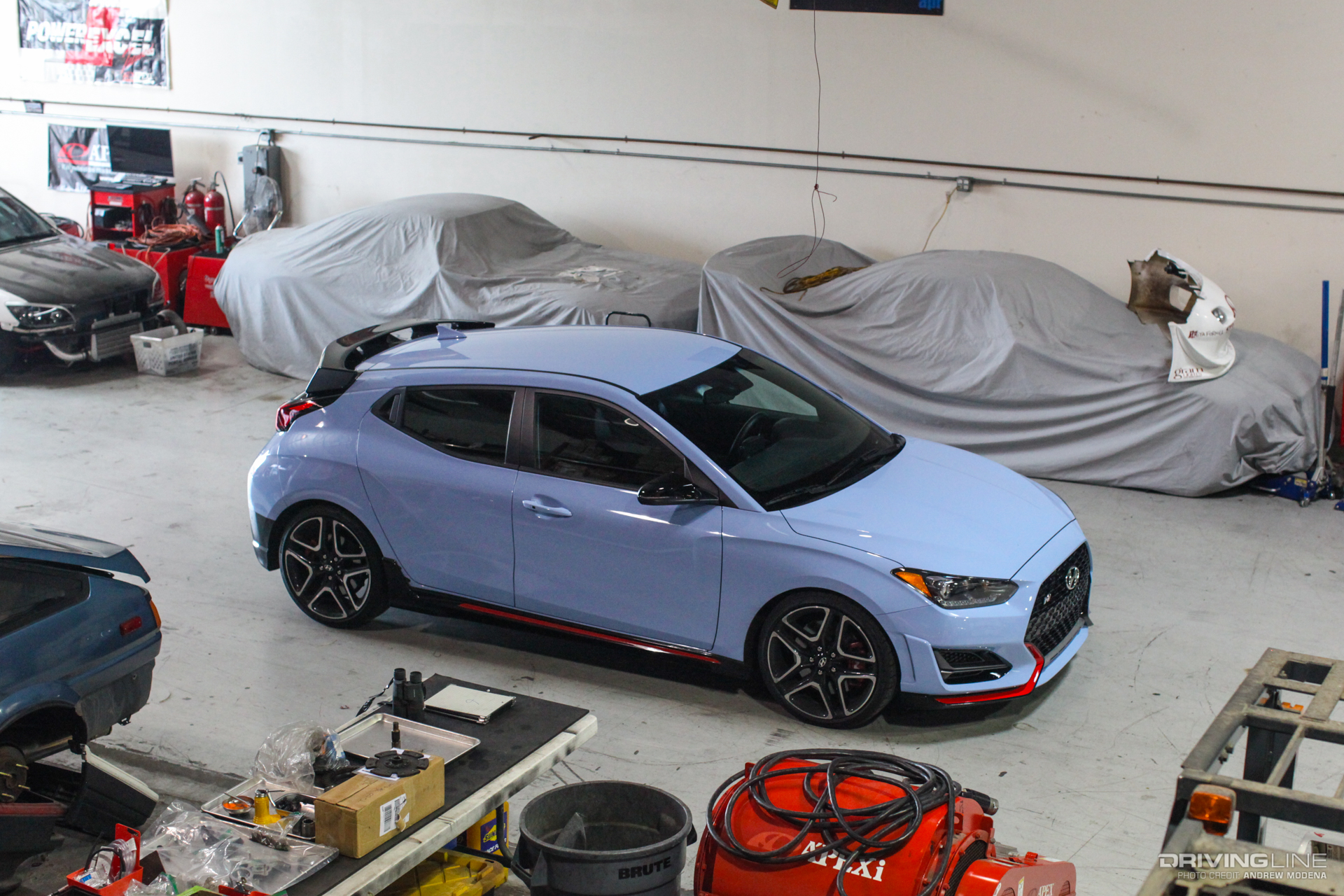 Hyundai Veloster N in a Garage