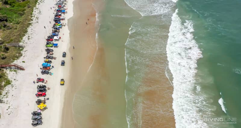 Overhead Shot of Jeeps on the Beach at Jeep Beach